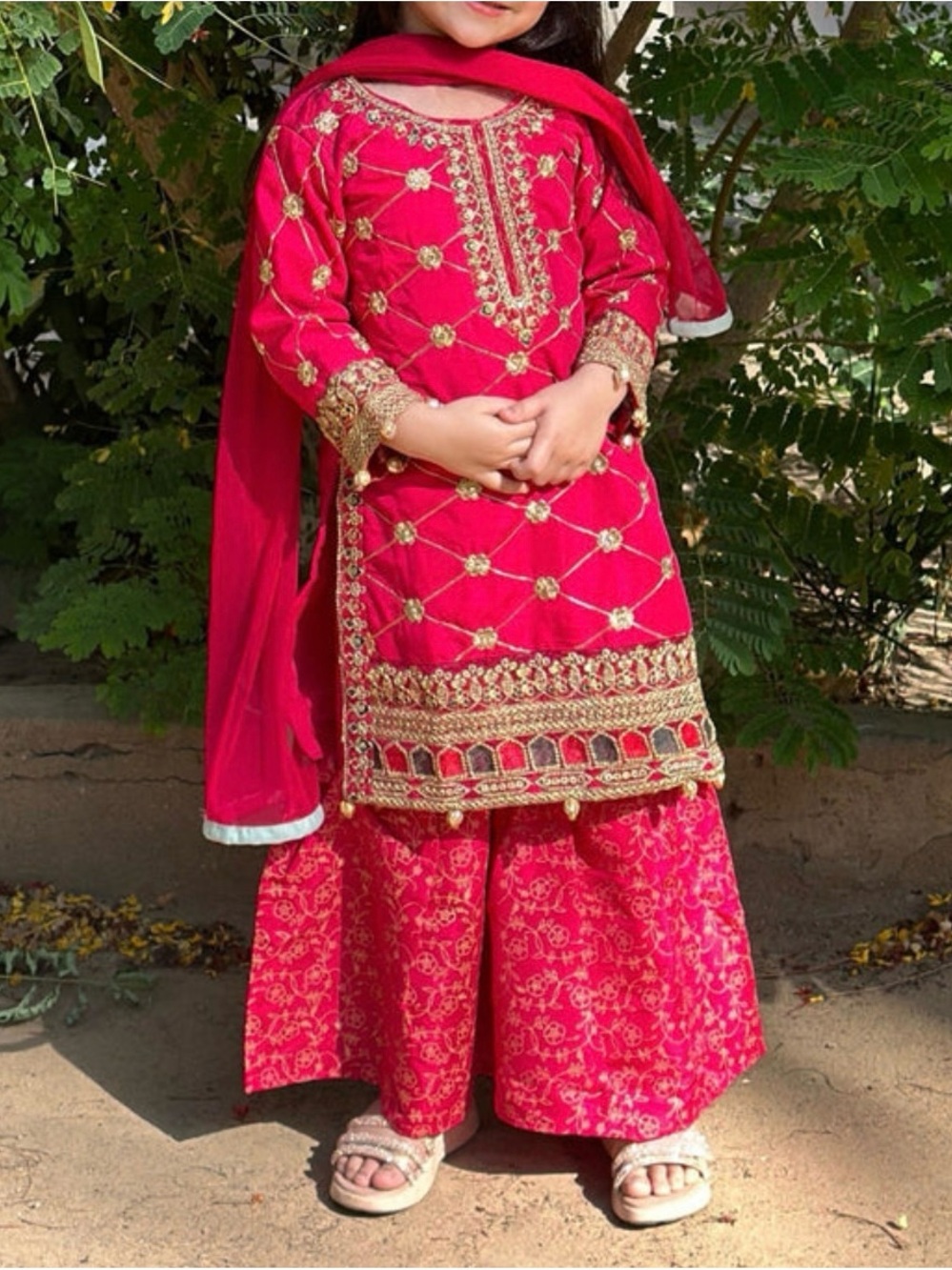 Girls' Pink Embroidered Formal Anarkali Set with Dupatta